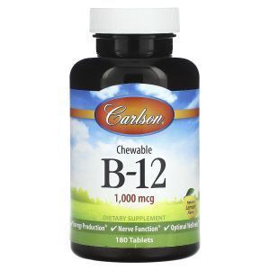 Витамин В12, Vitamin B-12, Carlson Labs, 1000 мкг, 180 таблеток