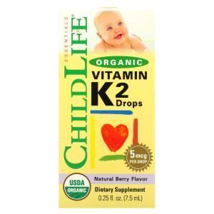 Витамин К-2 в каплях, Vitamin K2, ChildLife, вкус ягод, органик, 5 мкг, 7,5 мл