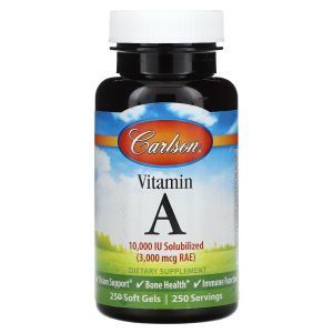 Витамин А, Vitamin A, Carlson, 3000 мкг RAE (10000 МЕ), 250 гелевых капсул
