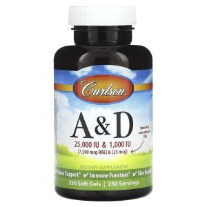 Витамины А и Д, A & D, Carlson, 250 гелевых капсул
