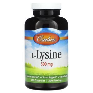 Лизин, L-Lysine, Carlson Labs, 500 мг, 300 капсул