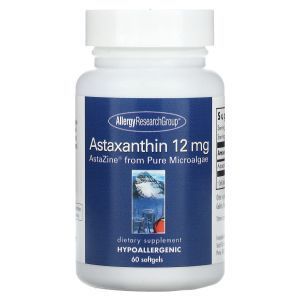 Астаксантин, Astaxanthin, Allergy Research Group, из чистых микроводорослей, 12 мг, 60 гелевых капсул