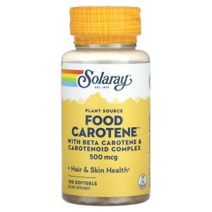 Бта-каротин с комиплексом каротиноидов, Food Caroten, Plant Source, Solaray, 500 мкг, 100 гелевых капсул