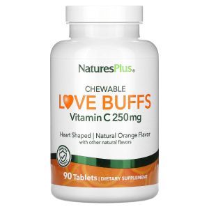 Витамин С жевательный, Love Buffs Vitamin C, Nature's Plus, апельсиновый вкус, 250 мг, 90 таблеток