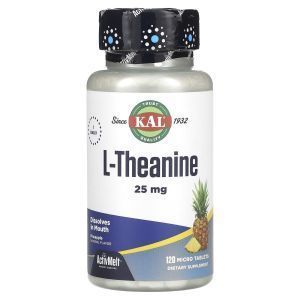 L-теанин, со вкусом ананаса, L-Theanine, KAL, 25 мг, 120 микро таблеток,
