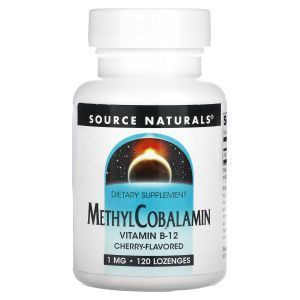 Витамин В12 (метилкобаламин), MethylCobalamin, Source Naturals, вишня, 1 мг, 120 леденцов