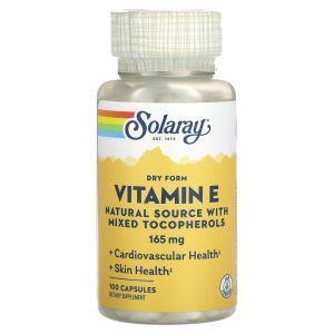 Витамин Е, Vitamin E, Solaray, сухой, со смесью токоферолов, 165 мг, 100 капсул