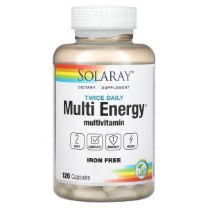 Мультивитамины, Multi Energy, Solaray, 2 в день, без железа, 120 капсул
