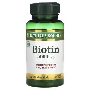 Биотин, Biotin, Nature's Bounty, 5000 мкг, 72 гелевые капсулы быстрого высвобождения
