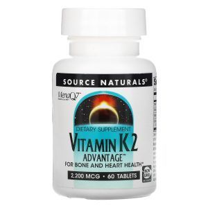 Витамин К2, полная формула, Vitamin K2 Advantage, Source Naturals, 2200 мкг, 60 таблеток