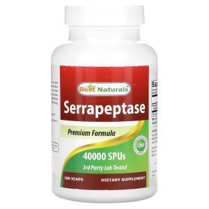 Серрапептаза, Serrapeptase, Best Naturals, 40 000 СПУ, 180 вегетарианских капсул
