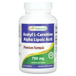 Ацетил-L-карнитин и альфа-липоевая кислота, Acetyl L-Carnitine Alpha Lipoic Acid, Best Naturals, 750 мг, 120 капсул
