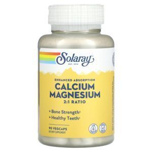 Кальций, магний, Calcium Magnesium, Solaray, улучшенное усвоение, 90 вегетарианских капсул
