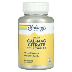 Кальций и магний цитрат с витамином D-2, Cal-Mag Citrate, Solaray, 90 вегетарианских капсул
