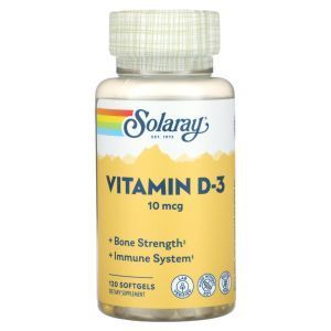 Витамин Д-3, Vitamin D-3, Solaray, 10 мкг, 120 гелевых капсул
