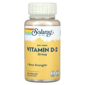 Витамин Д-2, Vitamin D-2, Solaray, сухой, 25 мкг, 60 вегетарианских капсул
