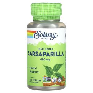 Сарсапарель, Sarsaparilla, True Herbs, Solaray, 450 мг, 100 вегетарианских капсул

