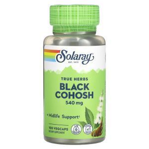 Клопогон (Цимицифуга), Black Cohosh, True Herbs, Solaray, 540 мг, 100 вегетарианских капсул
