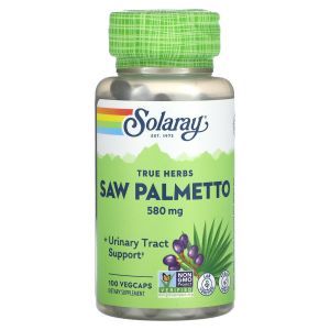 Со пальметто, Saw Palmetto, True Herbs, Solaray, 580 мг, 100 вегетарианских капсул
