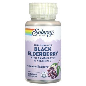 Черная бузина с самбуактином и витамином С, Black Elderberry, Solaray, 60 таблеток
