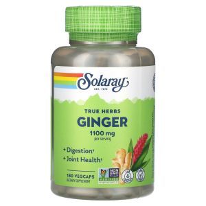 Имбирь, Ginger, True Herbs, Solaray, 1100 мг, 180 вегетарианских капсул