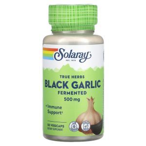 Черный чеснок, Black Garlic, True Herbs, Solaray, ферментированный, 500 мг, 50 вегетарианских капсул