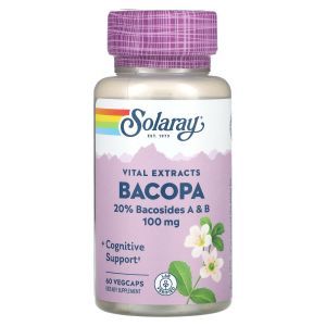 Бакопа, Bacopa, Vital Extracts, Solaray, 100 мг, 60 вегетарианских капсул
