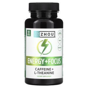 L-теанин + кофеин,  Energy + Focus, Zhou Nutrition, 60 вегетарианских капсул 