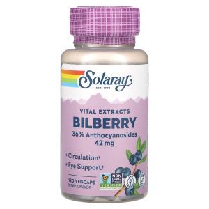 Черника, Bilberry, Vital Extracts, Solaray, 42 мг, 120 вегетарианских капсул
