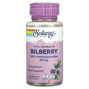 Черника, Bilberry, Vital Extracts, Solaray, 60 мг, 60 вегетарианских капсул

