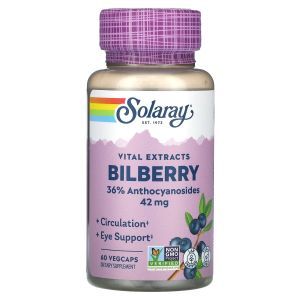 Черника, Bilberry, Vital Extracts, Solaray, 42 мг, 60 вегетарианских капсул
