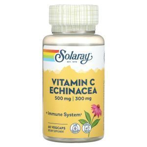 Витамин С с эхинацеей, Vitamin C Echinacea, Solaray, 500 мг, 60 вегетарианских капсул
