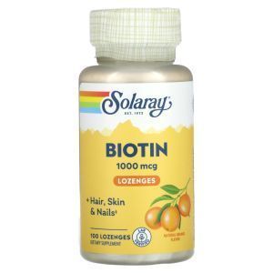 Биотин, Biotin, Solaray, апельсин, 1000 мкг, 100 леденцов
