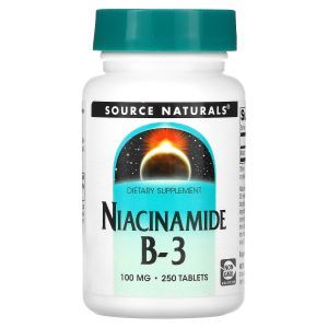 Ниацинамид (В3), Niacinamide B-3, Source Naturals, 100 мг, 250 таб.
