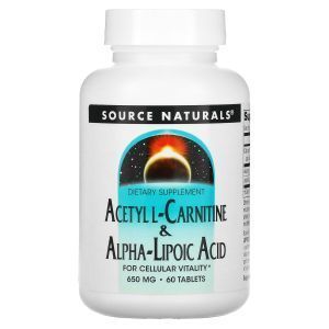 Ацетил карнитин + альфа-липоевая кислота, Acetyl L-Carnitine & Alpha Lipoic Acid, Source Naturals, 650 мг, 60 таблеток