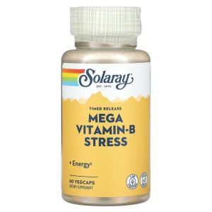 Витамины группы В, Mega Vitamin-B Stress, Solaray, 60 вегетарианских капсул замедленного высвобождения
