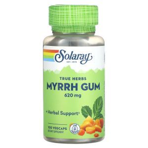 Мирра, Myrrh Gum, True Herbs, Solaray, 620 мг, 100 вегетарианских капсул
