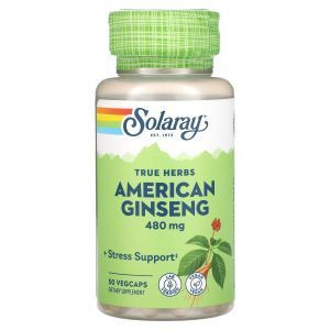 Американский женьшень, American Ginseng, True Herbs, Solaray, 480 мг, 50 вегетарианских капсул
