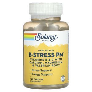 Витамины группы В, Vitamin B-Stress PM, Solaray, поддержка при стрессе, 120 капсул пролонгированного высвобождения
