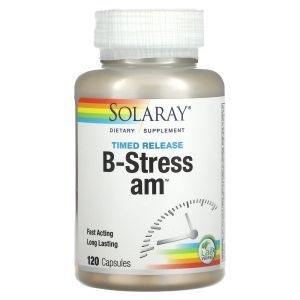 Витамины группы В, B-Stress AM, Solaray, 120 капсул пролонгированного высвобождения