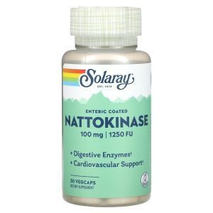 Наттокиназа, Nattokinase, Solaray, 100 мг, 1250 FU, 30 вегетарианских капсул
