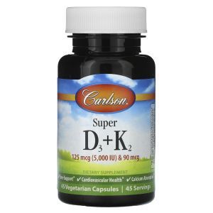 Витамины Д3 и K2, Super D3 + K2, Carlson, 45 вегетарианских капсул
