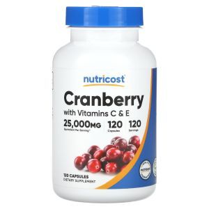 Экстракт клюквы с витаминами С и Е, Cranberry Extract, Nutricost, 25000 мг, 120 капсул