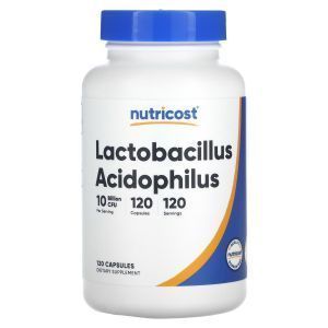 Лактобактерии ацидофильные, Lactobacillus Acidophilus, Nutricost, 10 млрд. КОЕ, 120 капсул