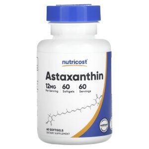 Астаксантин, Astaxanthin, Nutricost, 12 мг, 60 гелевых капсул