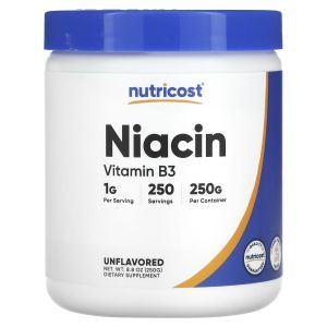 Ниацин (витамин В3), Niacin, Nutricost, порошок, 1 г, 250 грамм