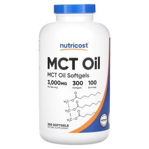 Масло MCT, MCT Oil, Nutricost, 1000 мг, 300 гелевых капсул
