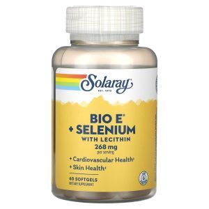 Витамин Е + селен, Bio E + Selenium, Solaray, с лецитином, 134 мг, 60 гелевых капсул
