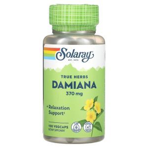 Дамиана, Damiana, True Herbs, Solaray, 370 мг, 100 вегетарианских капсул
