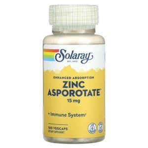 Цинк аспоротат, Zinc Asporotate, Solaray, улучшенная абсорбция, 15 мг, 100 вегетарианских капсул 